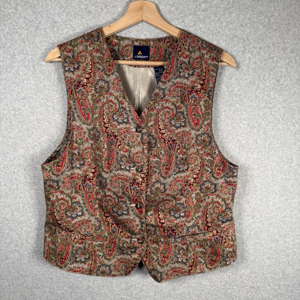 Liz sport Vest Womens Large Cotton Paisley Vintage 90s